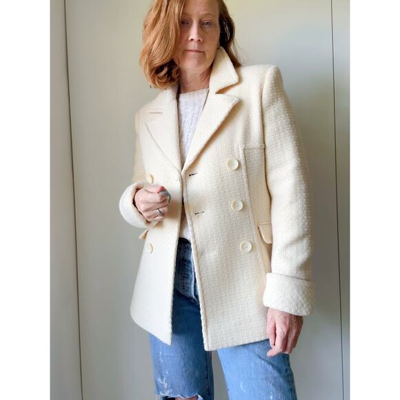 Y2K Wool Peacoat in Cream Womens Size S Midi Fit Classic Winter Minimalist - Picture 1 of 9